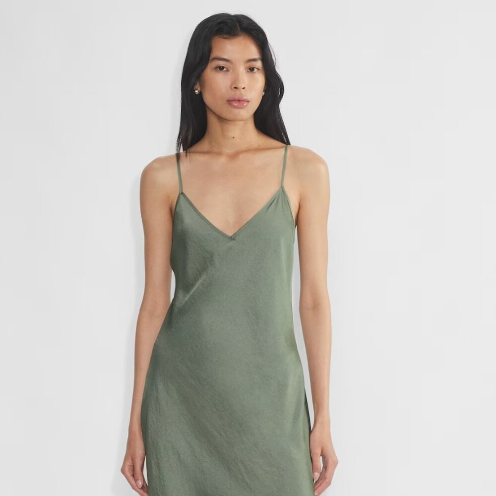 Wilfred Aritzia Satin Only Slip Dress in Sage